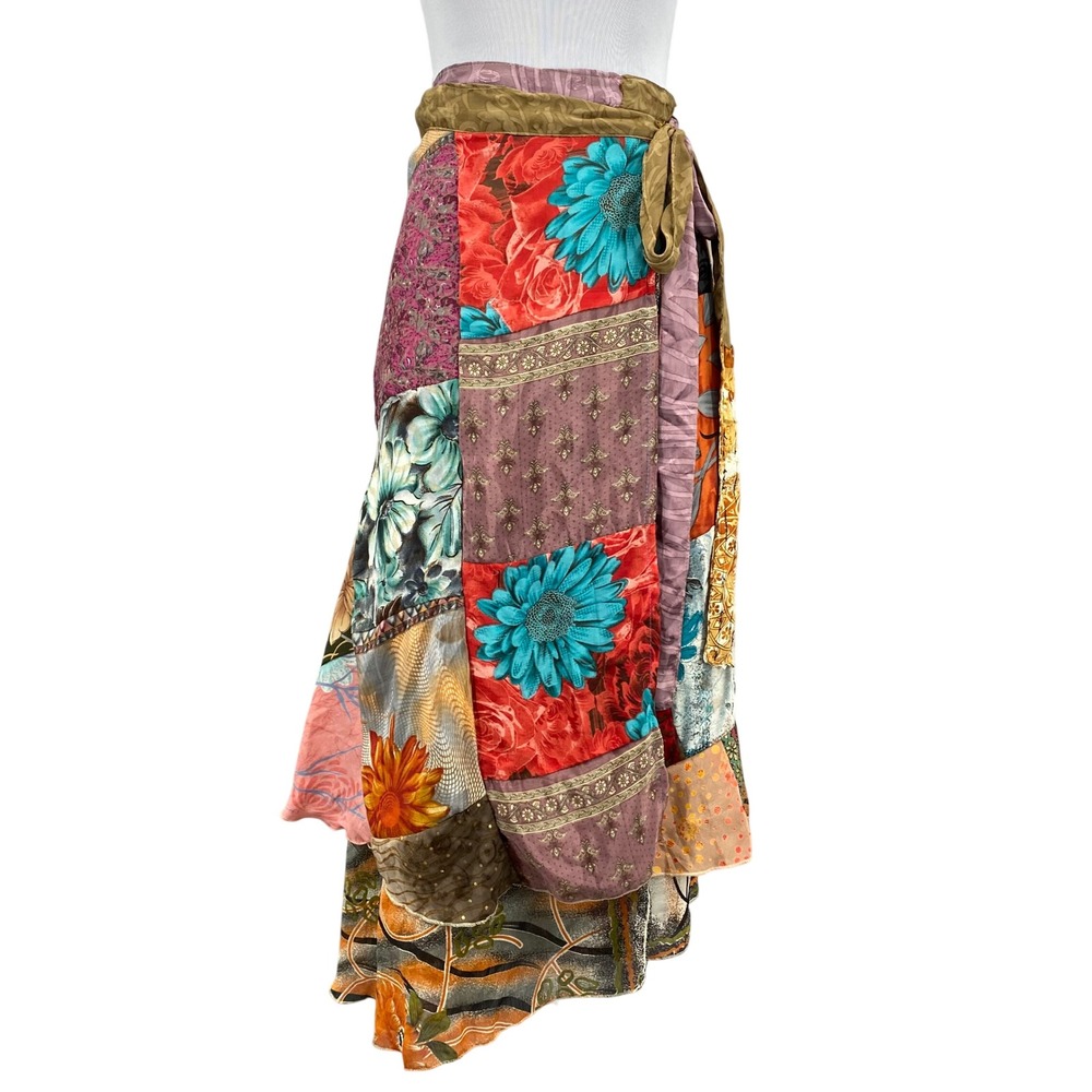 Dori Style Patchwork Wrap Skirt Womens Free Size Multi Color Boho Handkerchief